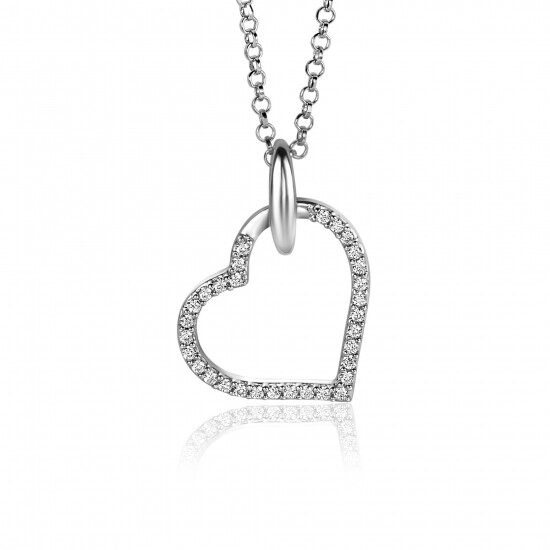25mm ZINZI Sterling Silver Pendant Heart White Zirconias ZIH2447 (excl. necklace)