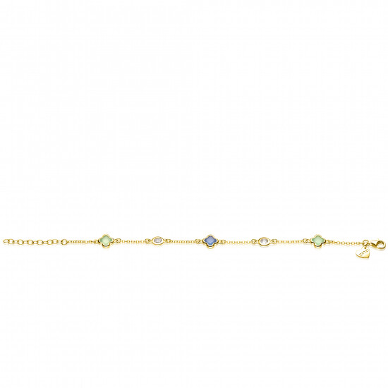 ZINZI zlv. armband gg.verg.klavers blauw/groen/zirc
