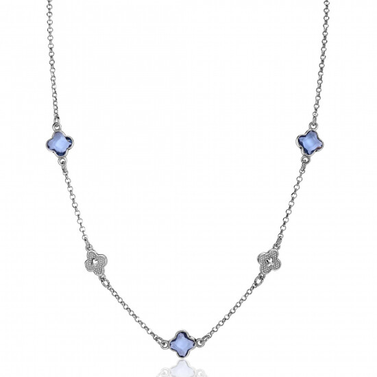 ZINZI silver link necklace with two silver and three blue clovers 40-45cm ZIC2582
