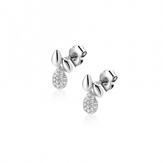 ZINZI zlv. oorknopjes fant. druppels met zirconia's