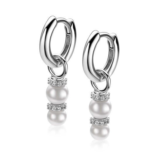 ZINZI zlv. oorbedels 2x parel en zirconia's