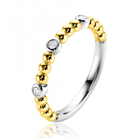 ZINZI Gold Plated Sterling Silver Stackable Ring Beads Shank and 3 Round Settings with White Zirconia ZIR2569
