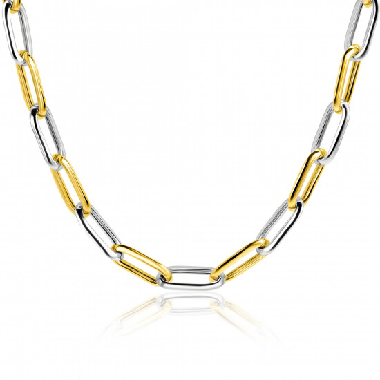 ZINZI bicolor oval link necklace alternating gold plated and silver links 45cm ZIC2668