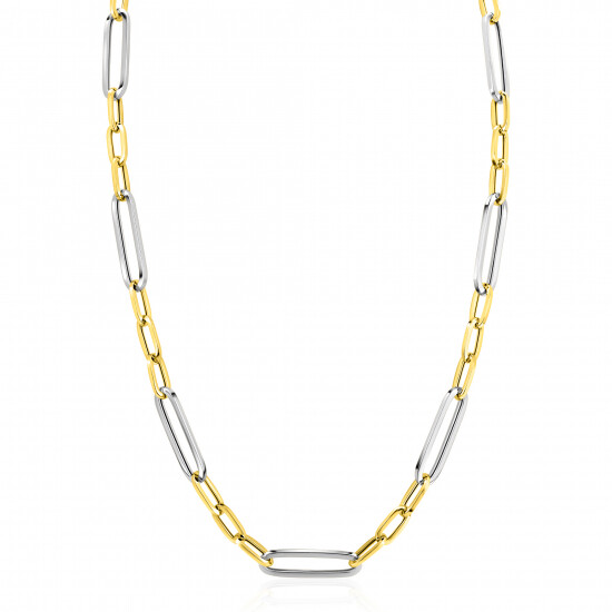 ZINZI zlv. collier bicolor met ovale schakels 45cm
