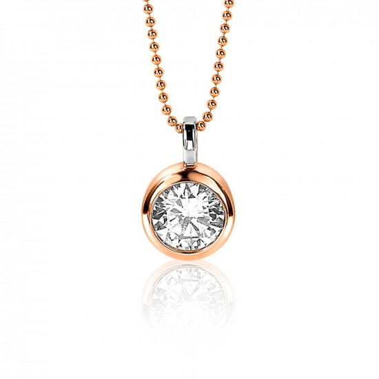 ZINZI Rose Gold Plated Sterling Silver Pendant Round White Zirconia ZIH3