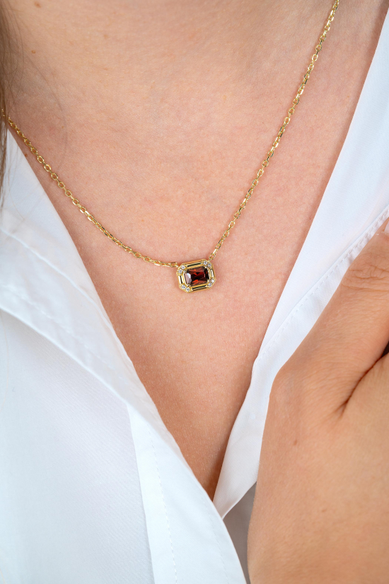 ZINZI zlv. collier gg.verg.rechthoek bruin en zirc.