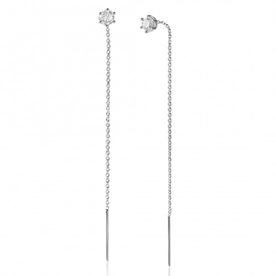 80mm ZINZI silver threader earrings with 5mm white zirconia chaton setting and graceful chain ZIO2576
