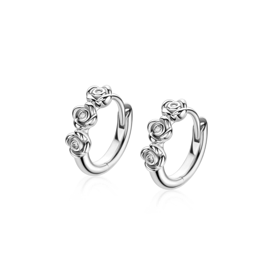 ZINZI zlv. oorringen met 3 roosjes en zirconia's