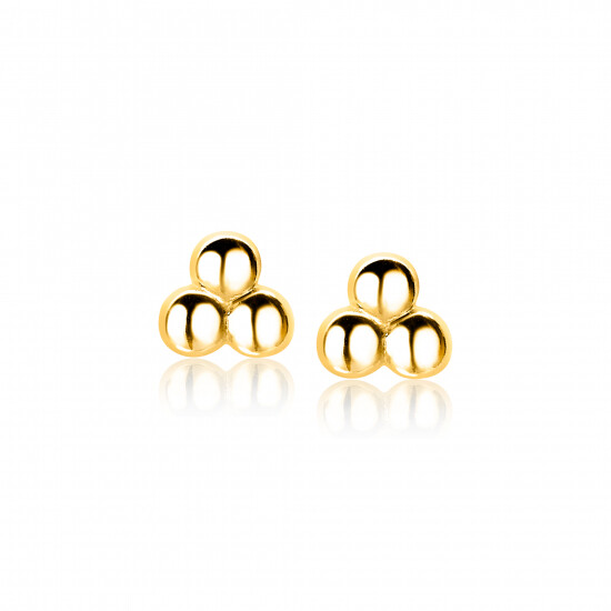 5,5mm ZINZI Gold Plated Sterling Silver Stud Earrings 3x Beads ZIO1588G