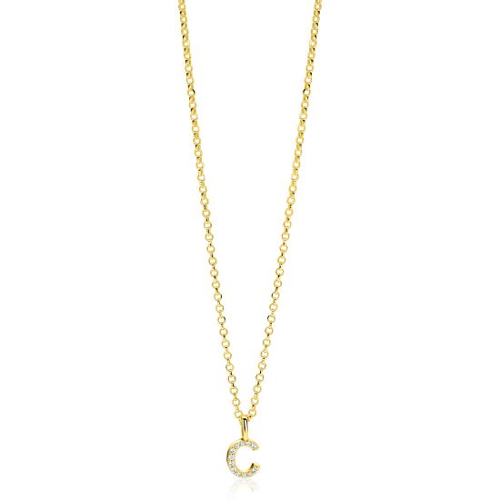 ZINZI zlv. hanger gg.verg.letter C bezet met zirconia's
