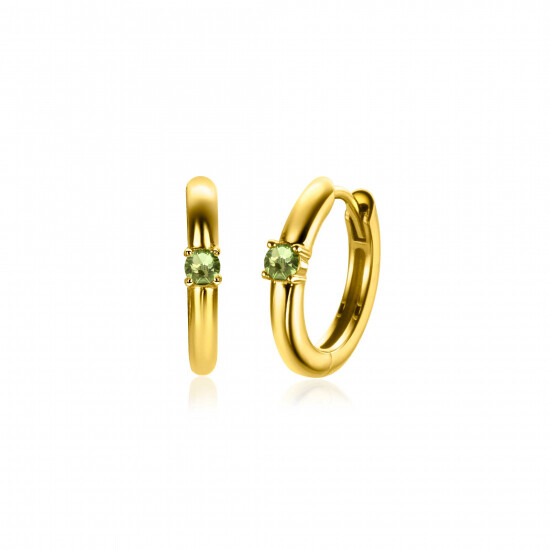 AUGUST Hoop Earrings 13mm Gold Plated with Birthstone Green Peridot Zirconia