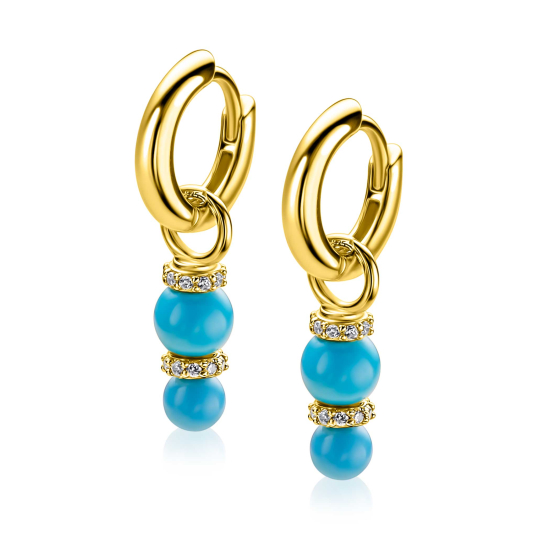 ZINZI zlv. oorbedels gg.verg. turquoise en zirconia's