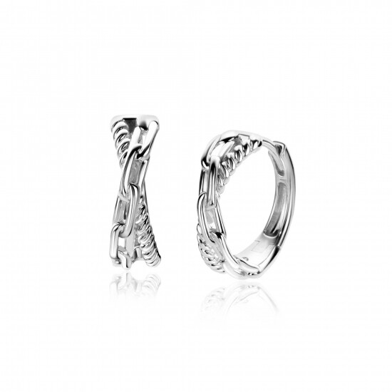 18mm ZINZI Sterling Silver Hoop Earrings Crossover with Paperclip Chain and Twisted Tube 18x6mm ZIO2544