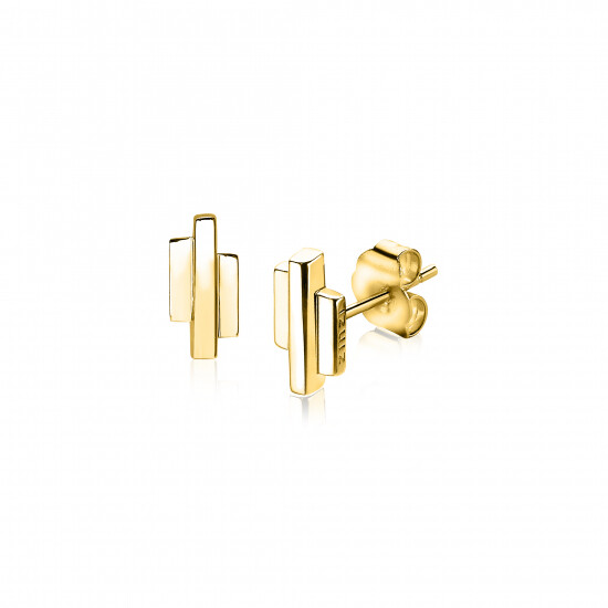9mm ZINZI Gold Plated Sterling Silver Stud Earrings 3 Small Bars ZIO1586G