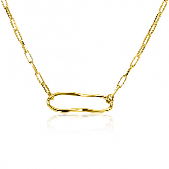 ZINZI gold-plated silver paperclip link necklace with organically shaped oval, 41-45cm, ZIC-BF107