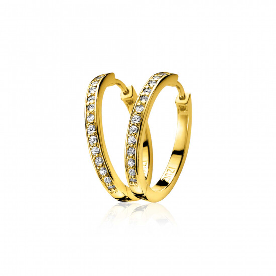 24mm ZINZI Gold Plated Sterling Silver Hoop Earrings White Zirconias width 3mm ZIO192Y
