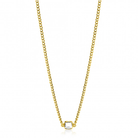 ZINZI gold plated silver gourmet necklace with square setting white zirconia 40-45cm ZIC2417Y
