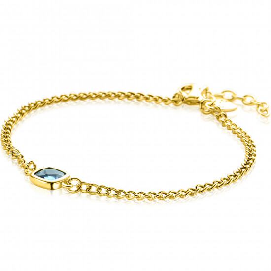 ZINZI Gold Plated Sterling Silver Curb Chain Bracelet with Square Setting with Indigo Blue Color Stone 16-19cm ZIA2417G