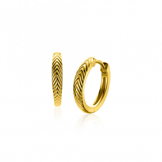 15mm ZINZI gold plated silver hoop earrings with feather motif 3mm wide and luxury hinge closure ZIO2644G
