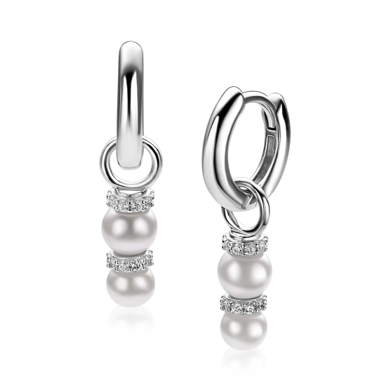 ZINZI zlv. oorbedels 2x parel en zirconia's
