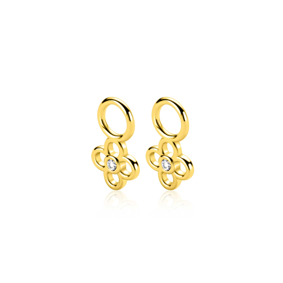 ZINZI zlv. oorbedels gg.verg. bloem met zirconia