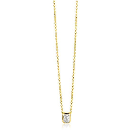 ZINZI zlv. collier gg.ver. hanger rechthoek zirconia