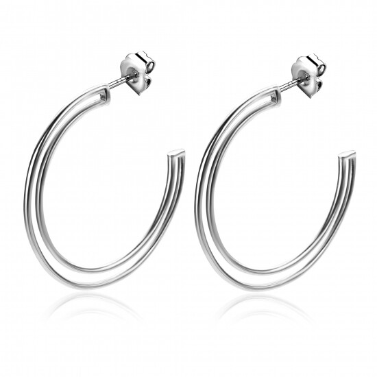 31mm ZINZI Sterling Silver Earrings Hoop with Double Tube 31x3mm ZIO2421L