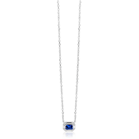 ZINZI zlv. collier rechthoek blauw en zirconia's