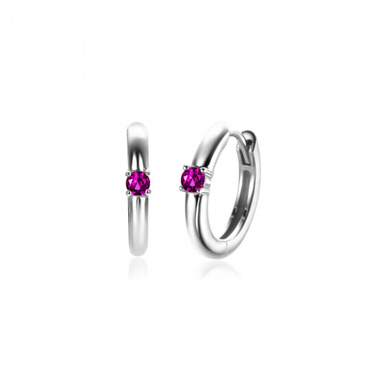 JULY Hoop Earrings 13mm Sterling Silver with Birthstone Red Ruby Zirconia