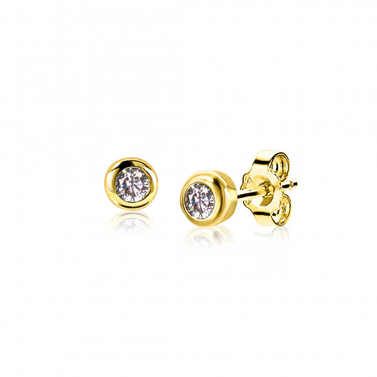APRIL Stud Earrings 4mm Gold Plated with Birthstone Diamond White Zirconia