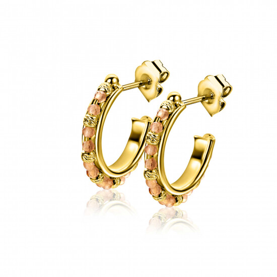 20mm ZINZI gold-plated silver stud earrings with round champagne beads and detailed spheres, ZIO-BF128