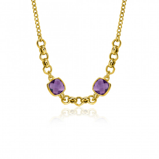 ZINZI gold-plated silver gourmet link necklace with two square purple gemstones, 40-45cm, ZIC-BF122