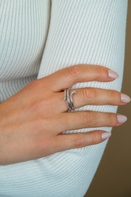 ZINZI zlv. ring slagmodel slang met zirc.ogen mt.62