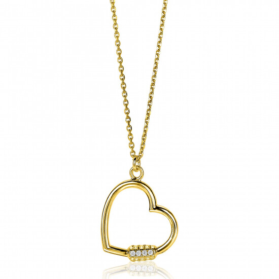 ZINZI Gold Plated Sterling Silver Necklace Luxurious Heart Pendant with White Zirconias 45cm ZIC2031