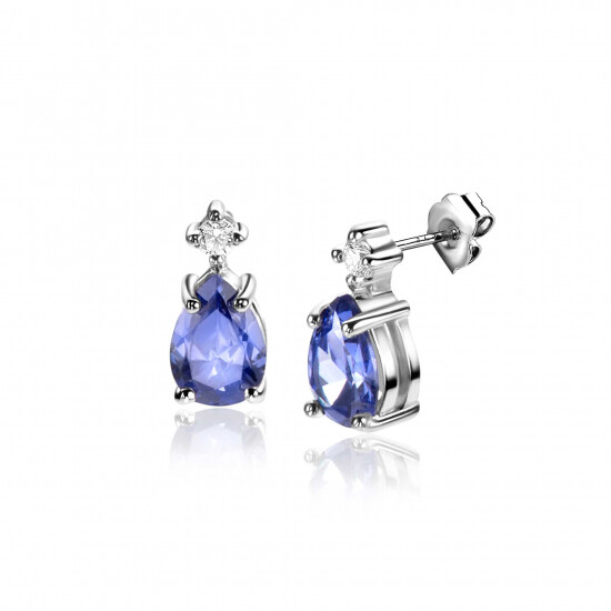 10mm ZINZI Sterling Silver Stud Earrings Indigo Blue Drop and White Zirconia ZIO2440