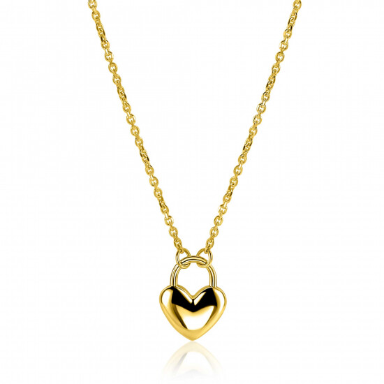 ZINZI gold plated silver link necklace with heart-shaped lock pendant 18mm wide 42-45 cm ZIC2673G