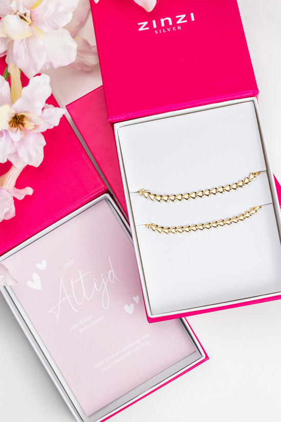 ZINZI Set of 2 Gold Plated Sterling Silver Bracelets Hearts width 4,5mm ZIA1798G-SET