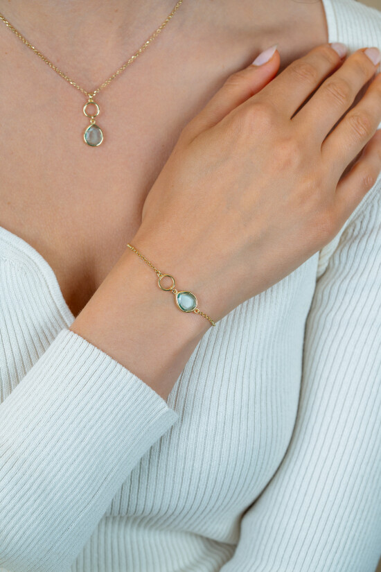 ZINZI zlv. armband gg.verg. turq. peer en rondje