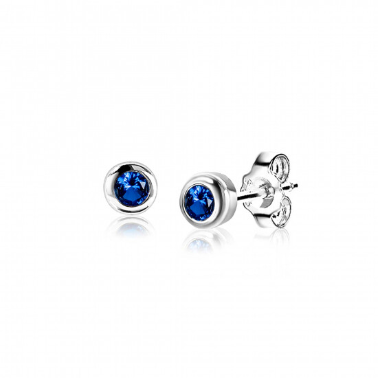 SEPTEMBER Stud Earrings 4mm Sterling Silver with Birthstone Blue Sapphire Zirconia