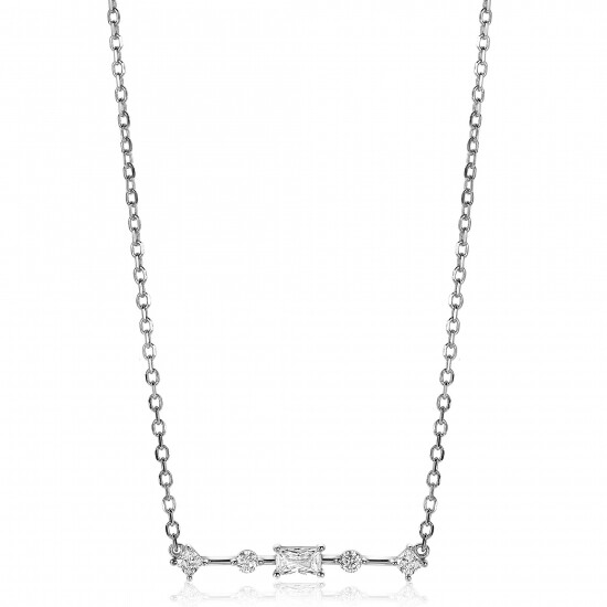 ZINZI Sterling Silver Necklace Bar with White Zirconias in Different Shapes 45cm ZIC2044
