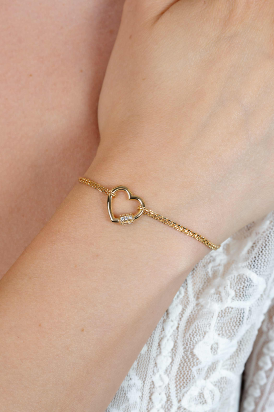 ZINZI Gold Plated Sterling Silver Chain Bracelets Connected by Luxurious Heart White Zirconias ZIA2031