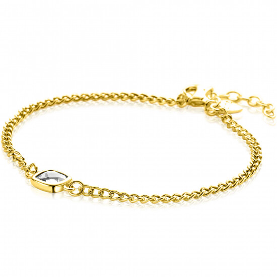 ZINZI gold plated silver gourmet bracelet with square setting white zirconia 16-19cm ZIA2417Y
