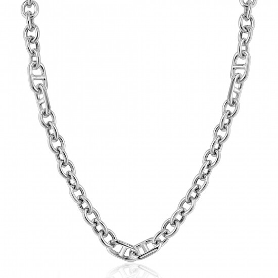 ZINZI silver link necklace, combining round links with trendy larger navy links 7.4mm wide 42-45cm ZIC2580
