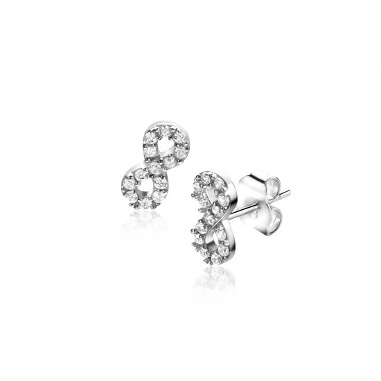 8mm ZINZI silver stud earrings Infinity set with white zirconia ZIO2597