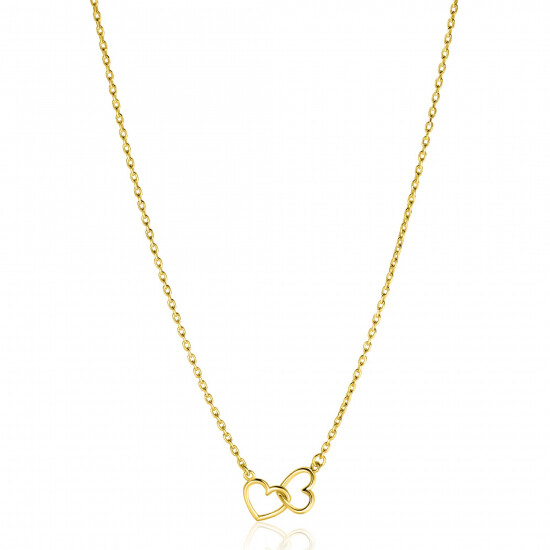 ZINZI Gold Plated Sterling Silver Necklace with 2 Connected Hearts 40-45cm ZIC2513G