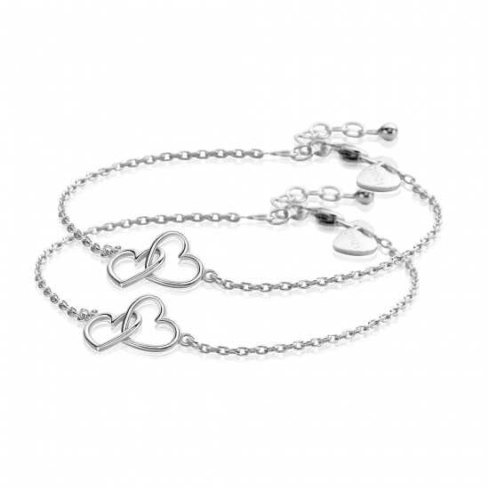 ZINZI set of 2 Sterling Silver Bracelets with 2 Connected Hearts 16,5-19,5cm ZIA2513-SET