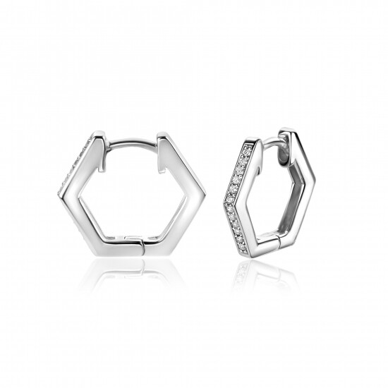 15mm ZINZI Sterling Silver Hoop Earrings Hexagon White Zirconias 15x2mm ZIO2433
