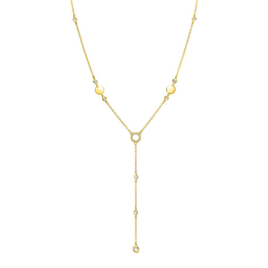 ZINZI zlv. Y-collier met ronde plaatjes en zirc.
