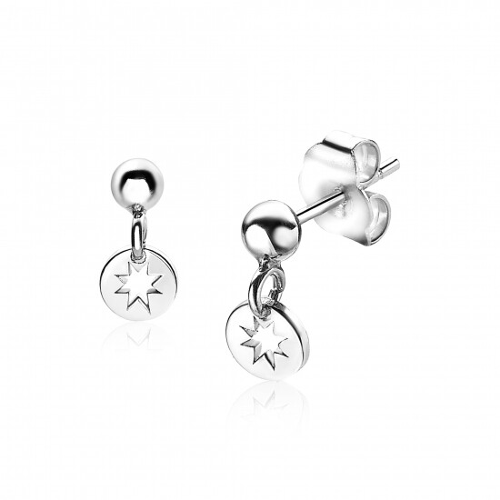 ZINZI Sterling Silver Stud Earrings Small Dangling Coin with Star ZIO1623