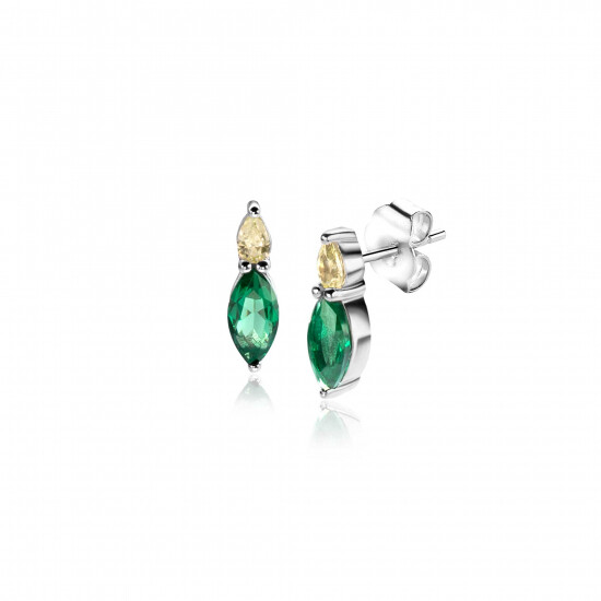 10mm ZINZI Sterling Silver Stud Earrings Oval Zirconia in Green and Yellow ZIO2499